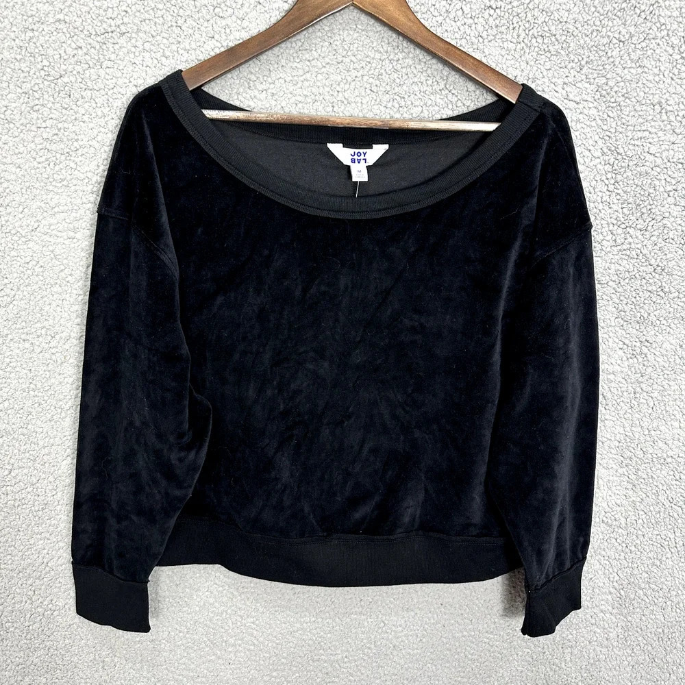 Joy Lab Velvet Sweatshirt Womens Medium Black Relaxed Fit Lounge Comfy Cozy NWT